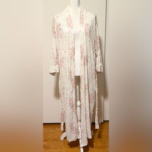 Women’s The Great Floral Cotton Robe Cream Lounge Sleepwear Belted Tie Size 2/3